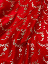 Red Banarasi saree in banarasi semi pure mashru with muted gold zari with banarasi border & pallu — Kaash Collection