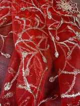 Red soft net dupatta with heavy embroidery, pearl & zari — Kaash Collection