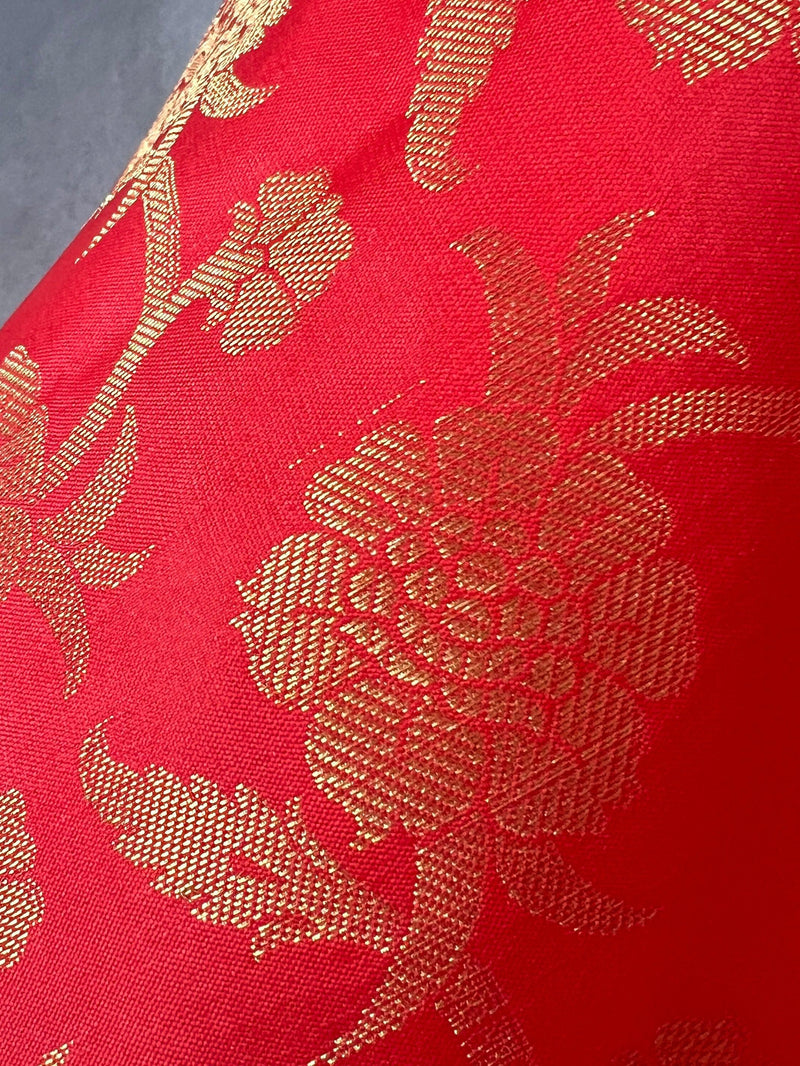 Red Color Soft Silk floral Banarasi Dupatta with Gold Zari Weaving | Handmade Dupattas | Banarasi Soft Silk Dupattas | Dupatta for Lehenga - Kaash