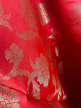 Red Color Soft Silk floral Banarasi Dupatta with Gold Zari Weaving | Handmade Dupattas | Banarasi Soft Silk Dupattas | Dupatta for Lehenga - Kaash