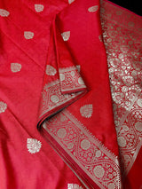 Red Color Soft Silk Saree with Gold Zari Weave - Kaash