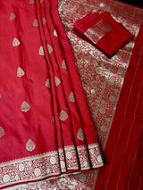 Red Color Soft Silk Saree with Gold Zari Weave - Kaash