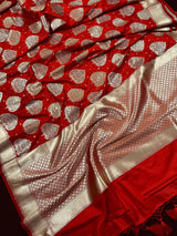 Red Tanchoi Banarasi saree in banarasi silk with banarasi tanchoi handweaving — Kaash Collection