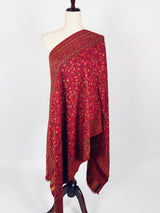 Red viscose blend wool Kashmiri shawl with chinar leaves pattern — Kaash Collection
