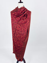 Red viscose blend wool Kashmiri shawl with chinar leaves pattern — Kaash Collection