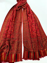 Red viscose blend wool Kashmiri shawl with chinar leaves pattern — Kaash Collection