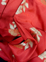 Red Handloom Banarasi Silk Saree with Pink border and Pallu with Floral Buttas - Kaash