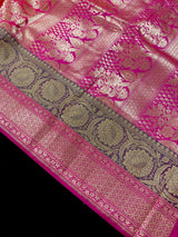 Red Handloom Banarasi Silk Saree with Pink border and Pallu with Floral Buttas - Kaash
