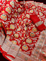 Red pure georgette silk saree with water zari with hand-brush paint — Kaash Collection