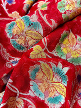 Red pure georgette silk saree with water zari with hand-brush paint — Kaash Collection