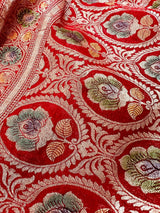 Red pure georgette silk saree with water zari with hand-brush paint — Kaash Collection
