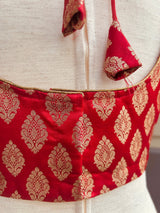 Red Readymade Blouse with Gold Buttis in Pure Banarasi Silk - Kaash