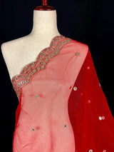 Red Soft Net with Mirrors dupatta in soft net with silver zari with artificial mirrors — Kaash Collection