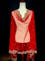 Red Soft Net with Mirrors dupatta in soft net with silver zari with artificial mirrors — Kaash Collection