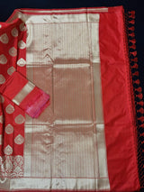 Red Traditional Banarasi Handloom Saree in Banarasi Silk with Gold Zari Weaving - Gold Zari Buttas - Grand Pallu - Kaash