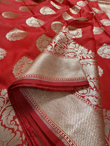 Red Traditional Banarasi Handloom Saree in Banarasi Silk with Gold Zari Weaving - Gold Zari Buttas - Grand Pallu - Kaash