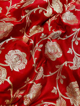 Red Traditional Banarasi Silk Saree with Gold Zari Weave - Kaash