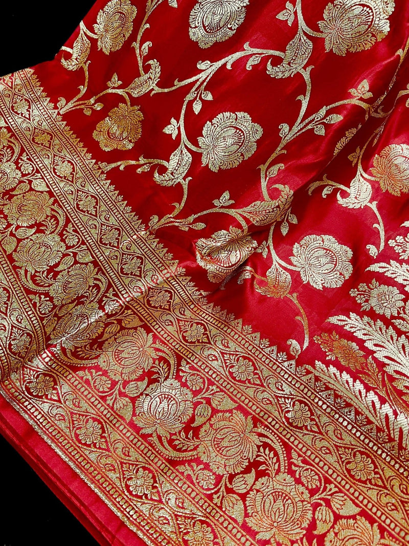 Red Traditional Banarasi Silk Saree with Gold Zari Weave - Kaash