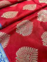 Red with Blue & Purple Banarasi saree in banarasi silk with big buttas with 6.5" satin border — Kaash Collection
