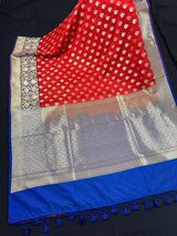 Red Banarasi with Blue Pallu & Purple Border saree in banarasi silk with blue pallu & purple border with double floral — Kaash Collection