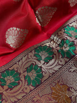 Red with Blue Banarasi saree in banarasi silk with meenakari work with small refined borders — Kaash Collection