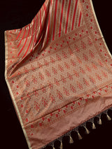 Red with Copper Stripes Banarasi saree in banarasi mashru tanchoi with mashru tanchoi with jamawar border & pallu — Kaash Collection