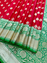 Red with Green Color combination Traditional Banarasi Handloom Saree in Banarasi Silk - Kaash