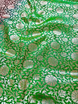 Red with Green Color combination Traditional Banarasi Handloom Saree in Banarasi Silk - Kaash