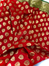 Red with Green combination Traditional Banarasi Handloom Saree in Banarasi Silk - Kaash