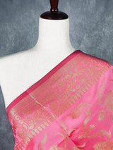 Rose Pink Banarasi Designer Floral dupatta in banarasi silk (non-pure) with floral jaal with zari weaving — Kaash Collection