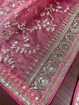 Rose Pink soft organza silk dupatta with embroidery, sequin & zari — Kaash Collection
