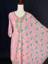 Rose Pink Color Salwar Kameez with Dupatta - Embroidery, Mirror and Stone Work - Handwork 3pcs Suit for Women - Designer Dupatta Suit - Kaash
