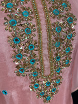 Rose Pink Color Salwar Kameez with Dupatta - Embroidery, Mirror and Stone Work - Handwork 3pcs Suit for Women - Designer Dupatta Suit - Kaash