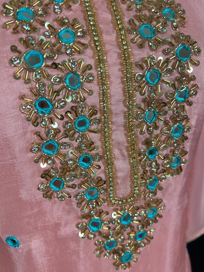 Rose Pink Color Salwar Kameez with Dupatta - Embroidery, Mirror and Stone Work - Handwork 3pcs Suit for Women - Designer Dupatta Suit - Kaash