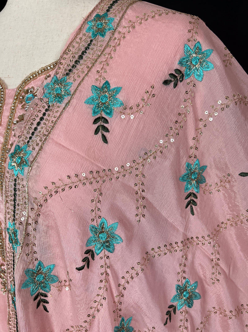 Rose Pink Color Salwar Kameez with Dupatta - Embroidery, Mirror and Stone Work - Handwork 3pcs Suit for Women - Designer Dupatta Suit - Kaash