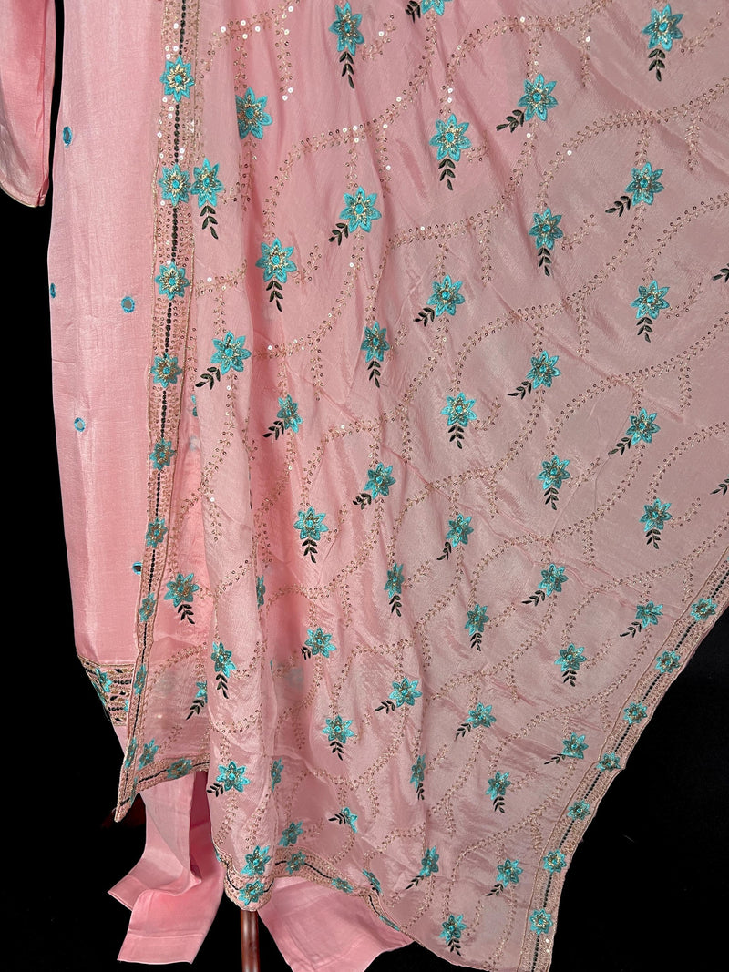 Rose Pink Color Salwar Kameez with Dupatta - Embroidery, Mirror and Stone Work - Handwork 3pcs Suit for Women - Designer Dupatta Suit - Kaash
