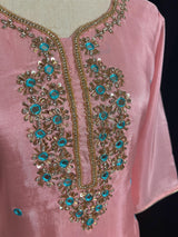 Rose Pink Color Salwar Kameez with Dupatta - Embroidery, Mirror and Stone Work - Handwork 3pcs Suit for Women - Designer Dupatta Suit - Kaash