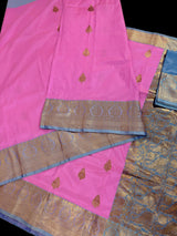Silk Mark Certified Rose Pink with English Grey Border saree in pure katan silk with contrasting english grey border & pallu — Kaash Collection