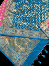 Rose Pink with Sky Blue (Half-and-Half) Banarasi saree in banarasi silk with half and half with sky blue satin patta border — Kaash Collection