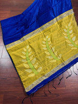 Royal Blue & Mehendi Green Sequin saree in cotton silk with tiny sequin & thread work with gicha panels — Kaash Collection