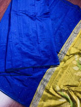 Royal Blue & Mehendi Green Sequin saree in cotton silk with tiny sequin & thread work with gicha panels — Kaash Collection