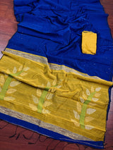 Royal Blue & Mehendi Green Sequin saree in cotton silk with tiny sequin & thread work with gicha panels — Kaash Collection