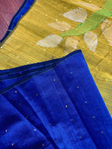 Royal Blue & Mehendi Green Sequin saree in cotton silk with tiny sequin & thread work with gicha panels — Kaash Collection