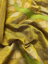 Royal Blue & Mehendi Green Sequin saree in cotton silk with tiny sequin & thread work with gicha panels — Kaash Collection