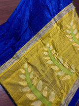 Royal Blue & Mehendi Green Sequin saree in cotton silk with tiny sequin & thread work with gicha panels — Kaash Collection