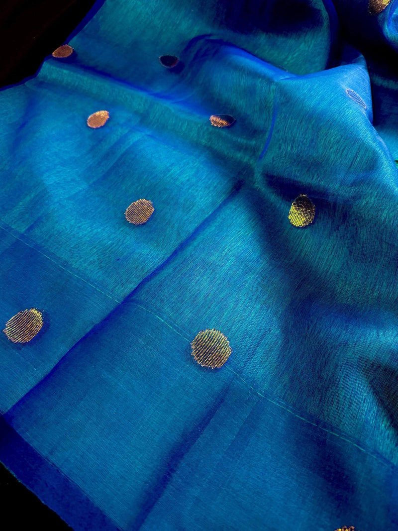 Royal Blue & Turquoise Bengali Matka Muslin Saree | Kaash