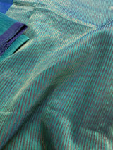Royal Blue & Turquoise Bengali Matka Muslin saree in bengali matka muslin with half-and-half bengali handweaving — Kaash Collection
