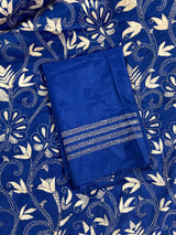 Royal Blue Color Bangalori Silk Saree with Dense Hand Kantha Stitch Work in Floral Pattern | Handwoven Kantha Stitch Saree | Kantha Saree - Kaash
