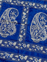 Royal Blue Color Bangalori Silk Saree with Hand Kantha Stitch - Kaash