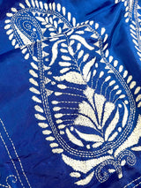 Royal Blue with White Kantha hand Kantha stitch saree on Bangalori silk — Kaash Collection